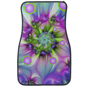 Colorful Spiral Round Shapes Abstract Fractal Art Car Floor Mat