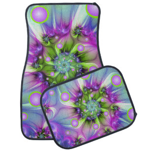 Colorful Spiral Round Shapes Abstract Fractal Art Car Floor Mat