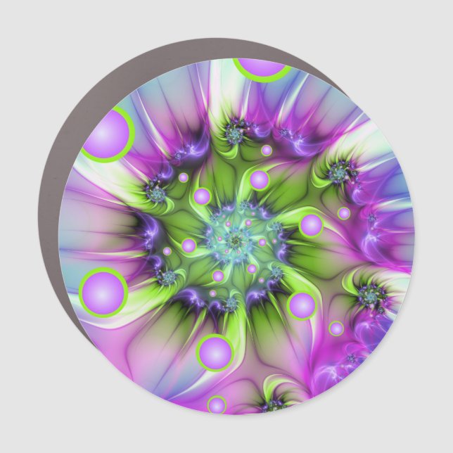 Colorful Spiral Round Shapes Abstract Fractal Art Car Magnet (Front)