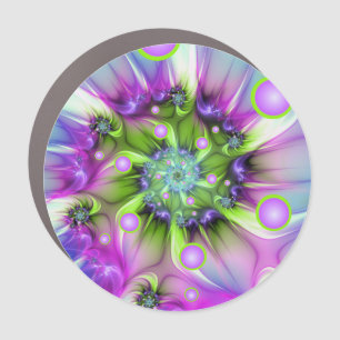 Colorful Spiral Round Shapes Abstract Fractal Art Car Magnet
