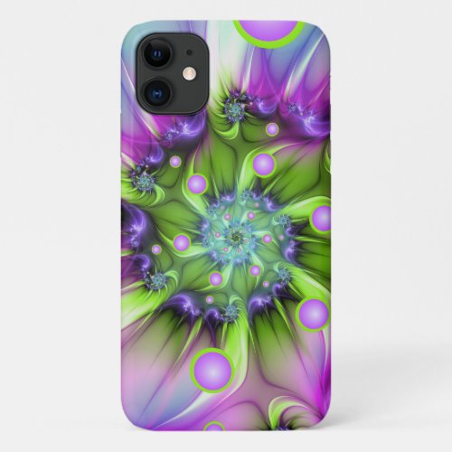 Colorful Spiral Round Shapes Abstract Fractal Art iPhone 11 Case