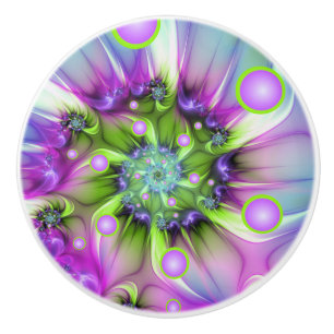 Colorful Spiral Round Shapes Abstract Fractal Art Ceramic Knob