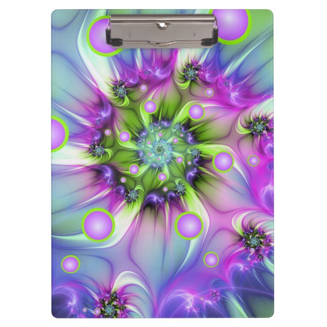 Colorful Spiral Round Shapes Abstract Fractal Art Clipboard (Front)