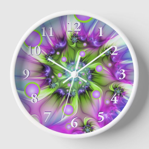 Colorful Spiral Round Shapes Abstract Fractal Art Clock