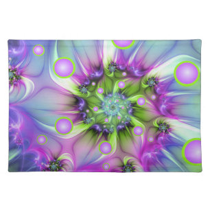 Colorful Spiral Round Shapes Abstract Fractal Art Cloth Placemat