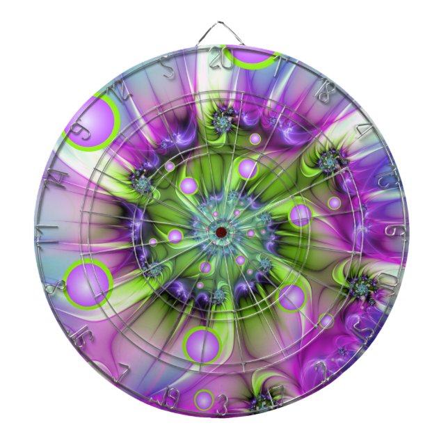 Colorful Spiral Round Shapes Abstract Fractal Art Dart Board (Front)