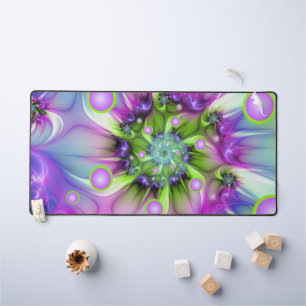 Colorful Spiral Round Shapes Abstract Fractal Art Desk Mat