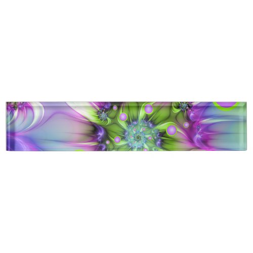 Colorful Spiral Round Shapes Abstract Fractal Art Desk Name Plate