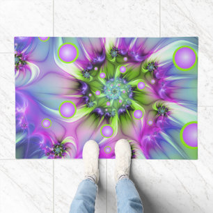 Colorful Spiral Round Shapes Abstract Fractal Art Doormat