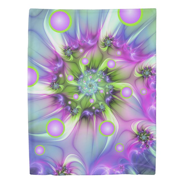 Colorful Spiral Round Shapes Abstract Fractal Art Duvet Cover (Front)