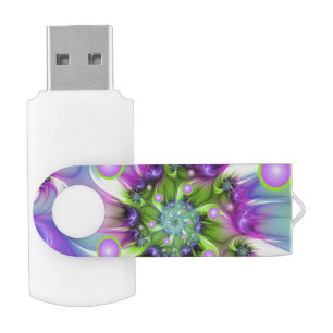 Colorful Spiral Round Shapes Abstract Fractal Art Flash Drive
