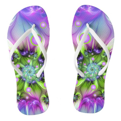 Colorful Spiral Round Shapes Abstract Fractal Art Flip Flops