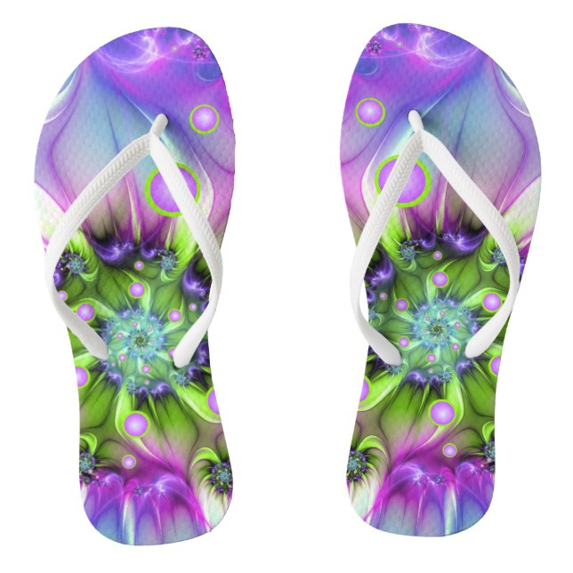 Colorful Spiral Round Shapes Abstract Fractal Art Flip Flops (Footbed)