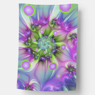Colorful Spiral Round Shapes Abstract Fractal Art House Flag