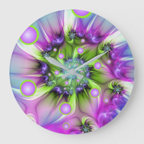 Colorful Spiral Round Shapes Abstract Fractal Art Large Clock