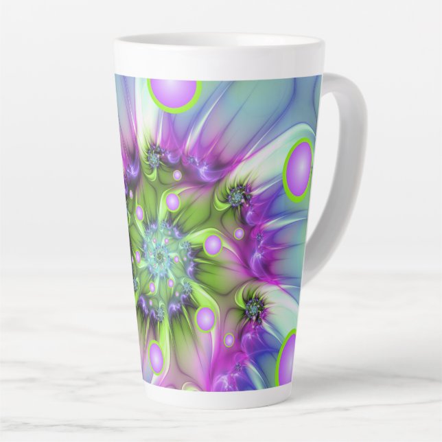 Colorful Spiral Round Shapes Abstract Fractal Art Latte Mug (Right Angle)