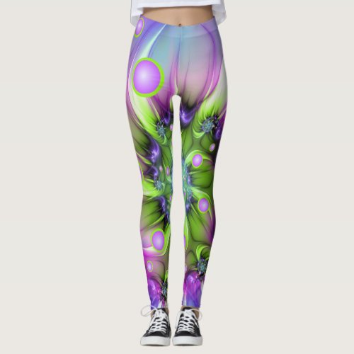 Colorful Spiral Round Shapes Abstract Fractal Art Leggings