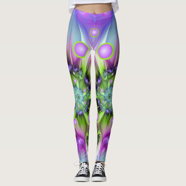 Colorful Spiral Round Shapes Abstract Fractal Art Leggings (Front)
