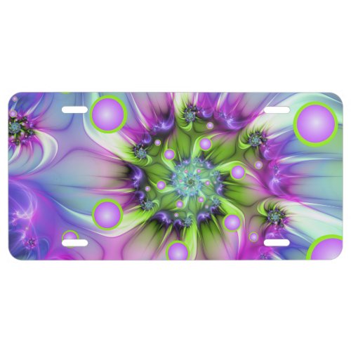 Colorful Spiral Round Shapes Abstract Fractal Art License Plate