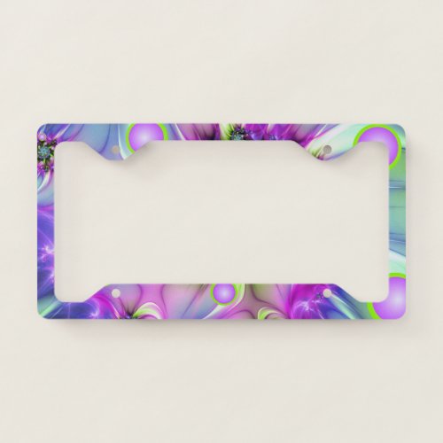 Colorful Spiral Round Shapes Abstract Fractal Art License Plate Frame