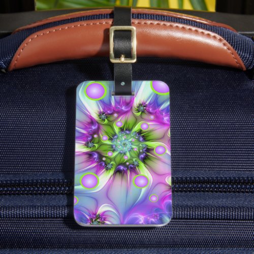 Colorful Spiral Round Shapes Abstract Fractal Art Luggage Tag