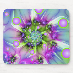 Colorful Spiral Round Shapes Abstract Fractal Art Mouse Pad