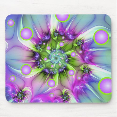 Colorful Spiral Round Shapes Abstract Fractal Art Mouse Pad