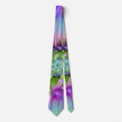Colorful Spiral Round Shapes Abstract Fractal Art Neck Tie
