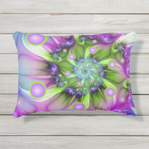 Colorful Spiral Round Shapes Abstract Fractal Art Outdoor Pillow