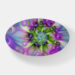 Colorful Spiral Round Shapes Abstract Fractal Art Paperweight