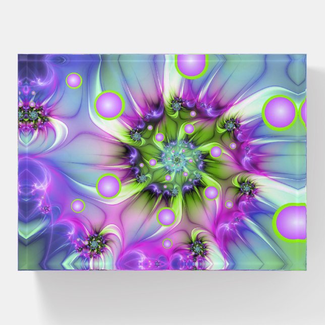 Colorful Spiral Round Shapes Abstract Fractal Art Paperweight (Front)