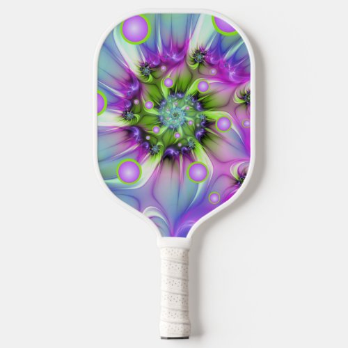 Colorful Spiral Round Shapes Abstract Fractal Art Pickleball Paddle