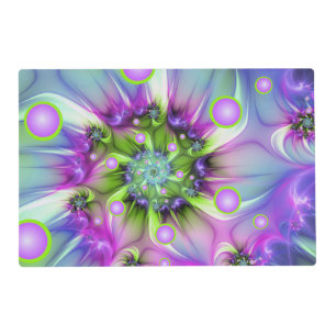Colorful Spiral Round Shapes Abstract Fractal Art Placemat