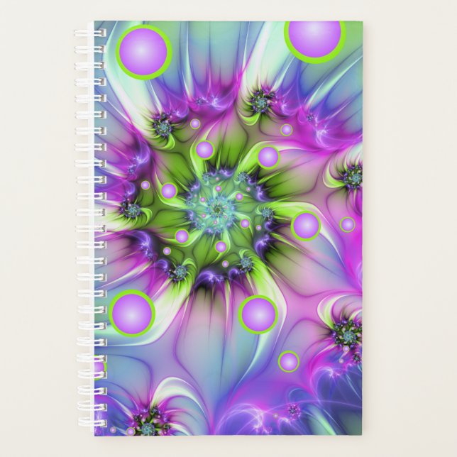 Colorful Spiral Round Shapes Abstract Fractal Art Planner (Front)