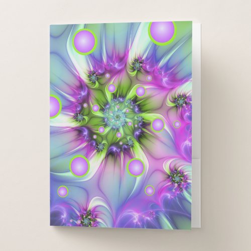 Colorful Spiral Round Shapes Abstract Fractal Art Pocket Folder