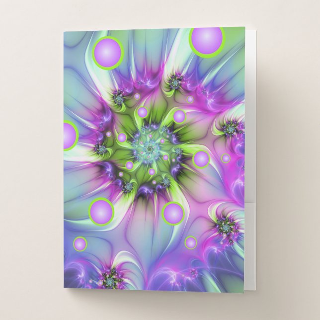 Colorful Spiral Round Shapes Abstract Fractal Art Pocket Folder (Front)