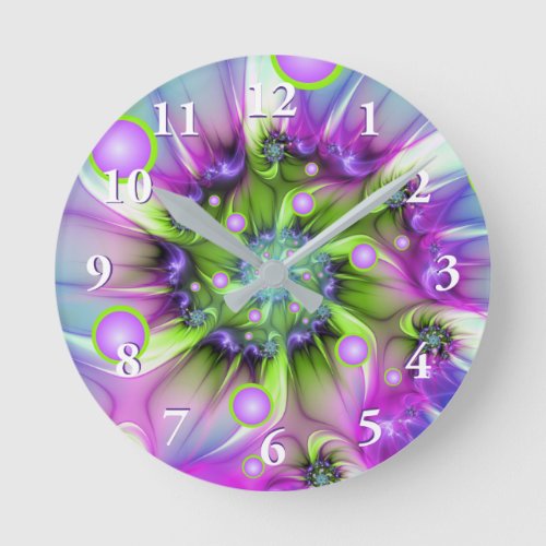 Colorful Spiral Round Shapes Abstract Fractal Art Round Clock