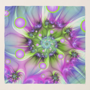 Colorful Spiral Round Shapes Abstract Fractal Art Scarf