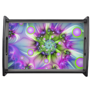 Colorful Spiral Round Shapes Abstract Fractal Art Serving Tray