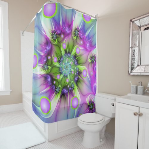 Colorful Spiral Round Shapes Abstract Fractal Art Shower Curtain