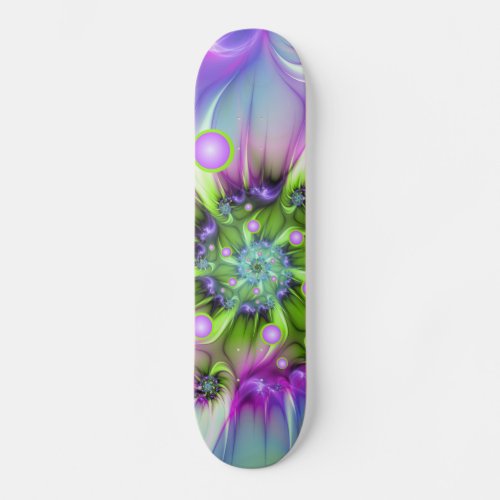 Colorful Spiral Round Shapes Abstract Fractal Art Skateboard