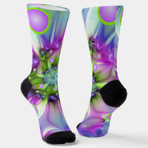 Colorful Spiral Round Shapes Abstract Fractal Art Socks