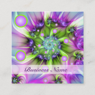 Colorful Spiral Round Shapes Abstract Fractal Art Square Business Card