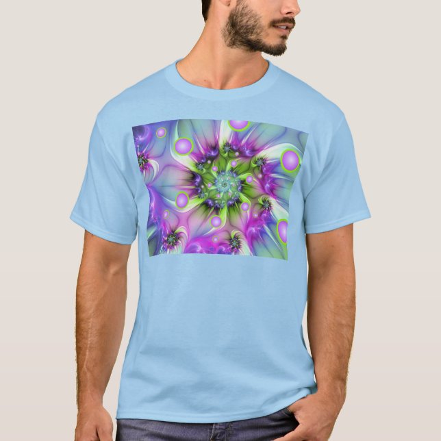 Colorful Spiral Round Shapes Abstract Fractal Art T-Shirt (Front)