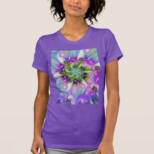 Colorful Spiral Round Shapes Abstract Fractal Art T_Shirt