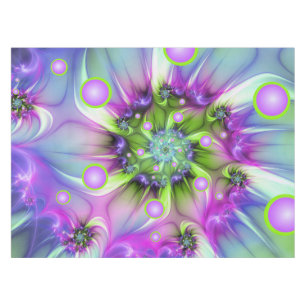 Colorful Spiral Round Shapes Abstract Fractal Art Tablecloth
