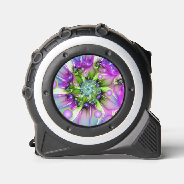 Colorful Spiral Round Shapes Abstract Fractal Art Tape Measure (Front)