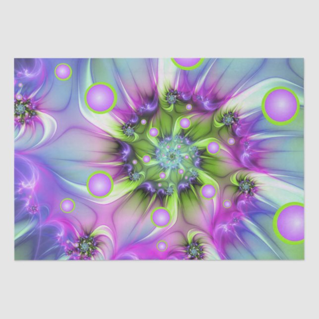 Colorful Spiral Round Shapes Abstract Fractal Art Tissue Paper (Front)