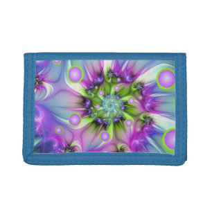 Colorful Spiral Round Shapes Abstract Fractal Art Trifold Wallet