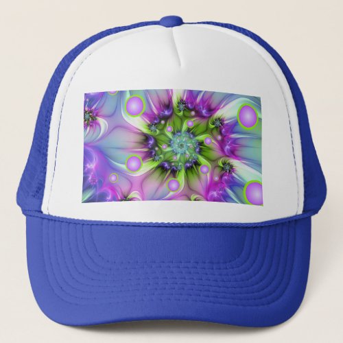 Colorful Spiral Round Shapes Abstract Fractal Art Trucker Hat